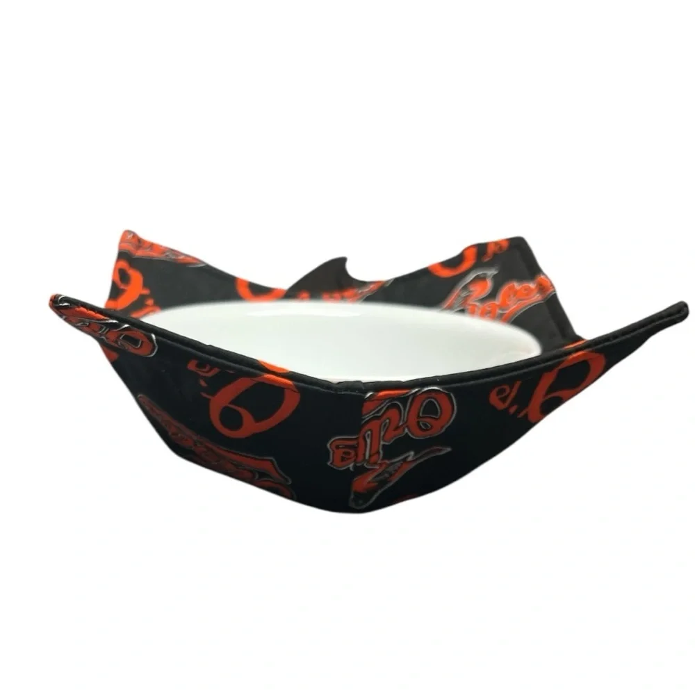 Hand Crafted Bowl Cozy Bowl Holder Microwavable  Black Orange Baltimore Orioles